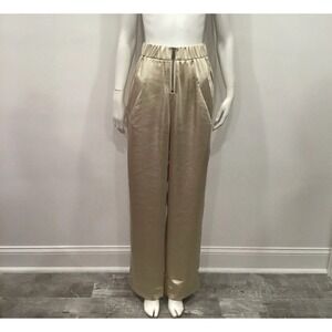 L'Academie Sadia Pants Satin Palazzo Women's Beige Resort Wear Chic XS NWT